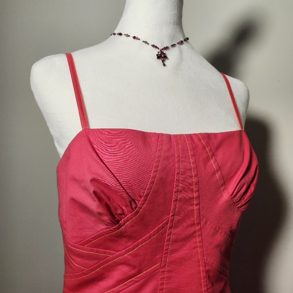 Citrine Hot Pink Vintage 2000s Y2K Fairycore Orange Threaded Dress 6 - Picture 3 of 12